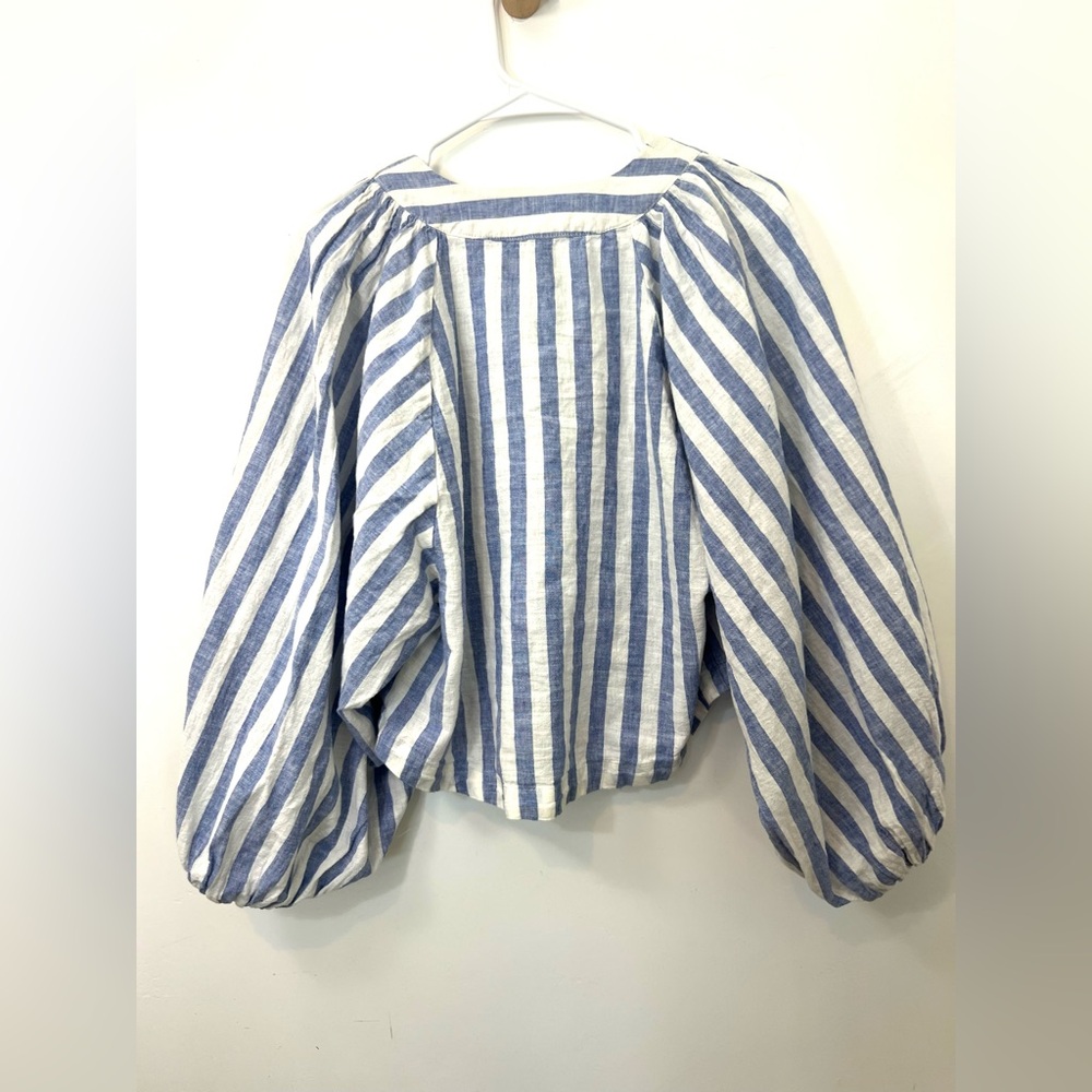 Free People Striped Lace-Up Dolman Blouse in Blue and White sz S - Picture 5 of 7